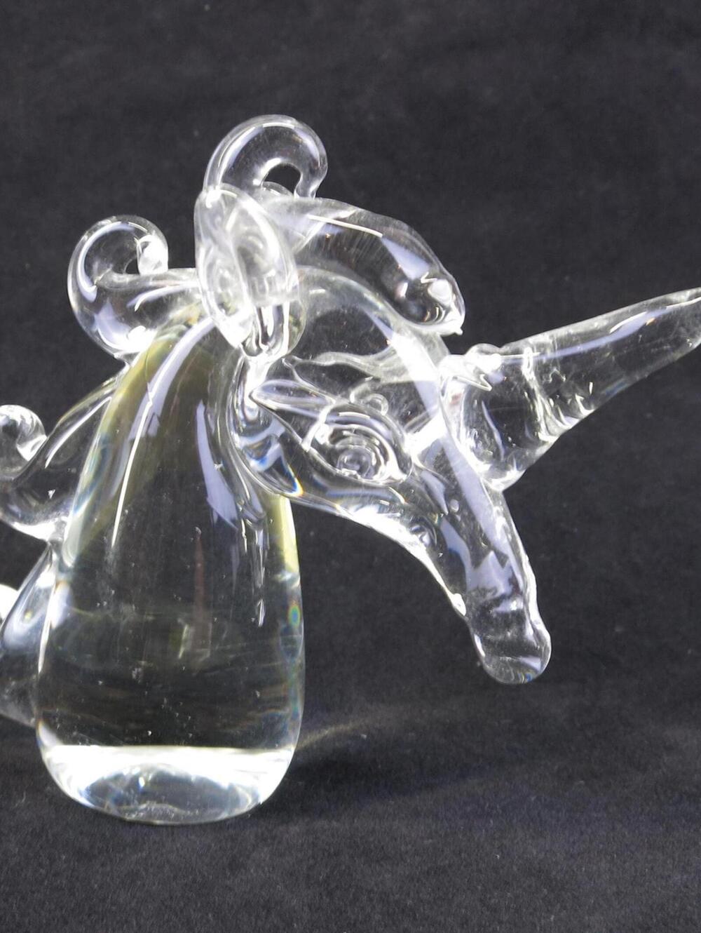 Vintage Holiday Imports Blown Glass Clear Unicorn Paperweight Glass Animal